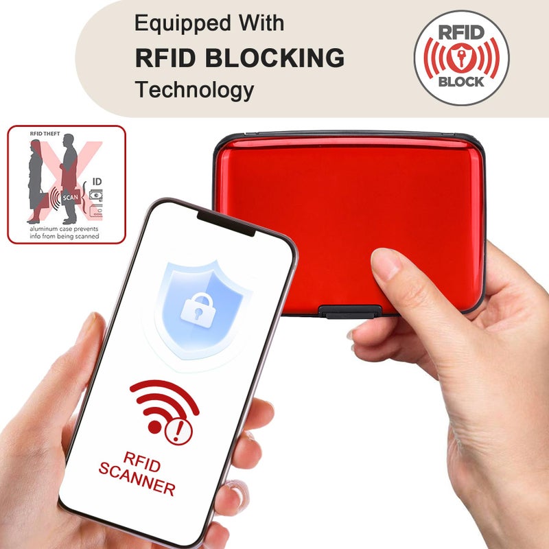 ELFISH Mini RFID Aluminum Wallet Credit Cards Holder Business Card Case Metal ID Case for Men Women (Red) - Image 2